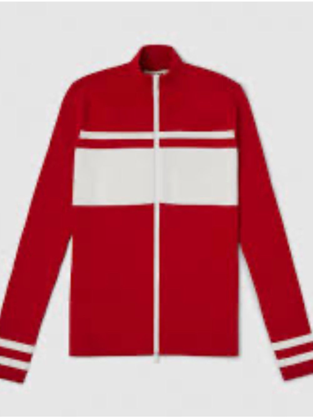 Tilley Red & White Zip-Up Knit Sweater Jacket